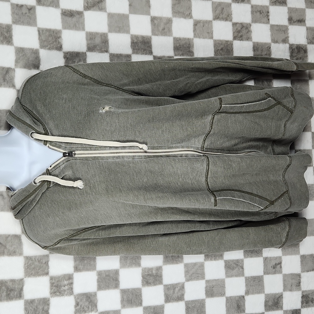 Vintage Abercrombie & Fitch full zip hoodie women's Large army gray raw worn